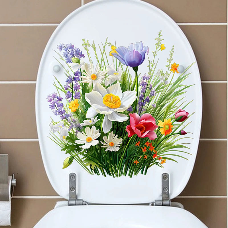 Butterfly Flower Waterproof Toilet Sticker Bathroom Toilet Seat Beautification Decorative Sticker Self-adhesive Decals