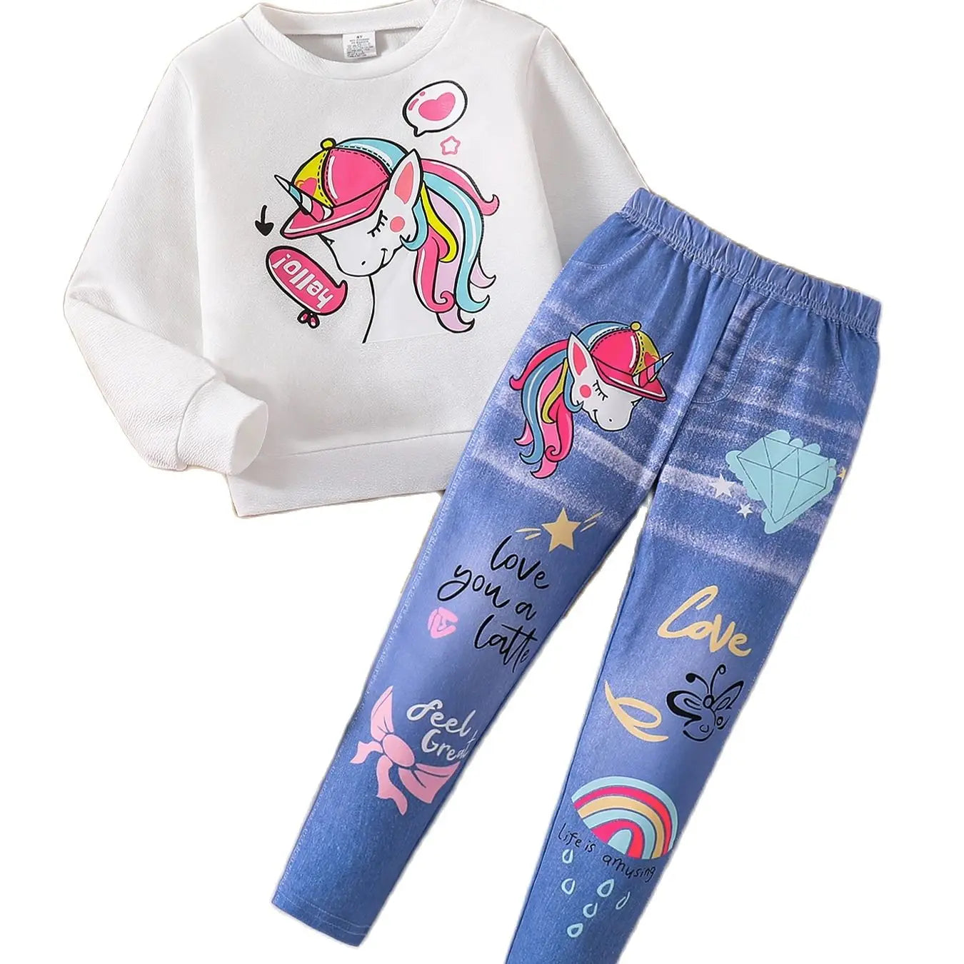 Unicorn Top and Jeans Set for Kids with Adorable Unicorn Design on Sweatshirt and Denim Trousers