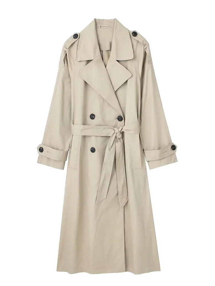 Women Trench Coat With Belt Solid Double Breasted