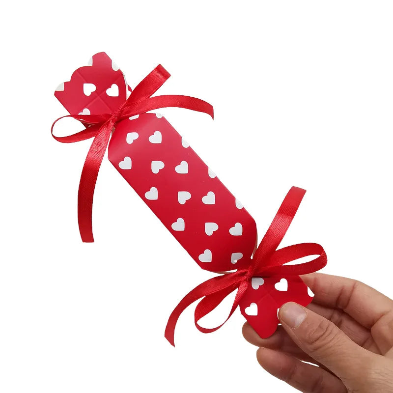 10/20Pcs Love Heart Candy Shaped Gift Box Chocolate Valentine's Day Favor Gift Packaging Box With Ribbon Wedding Party Supplies