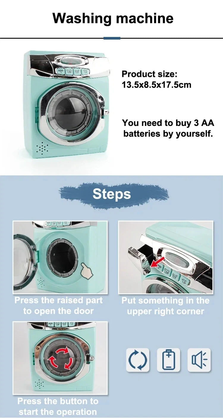 Kitchen Toys Set Kids Pretend Play Home Appliances Washing Machine Toaster Microwave Juicer Egg Cooker Girls Boys Play House Toy