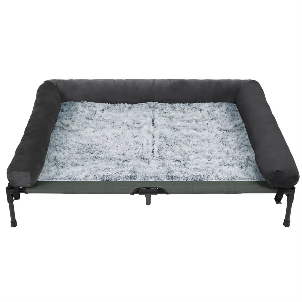 BINGOPAW Outdoor Elevated Dog Bed Cooling Raised Pet Lounger Bed Mesh Cot Sleep Camping Bed with Detachable Plush Bolster