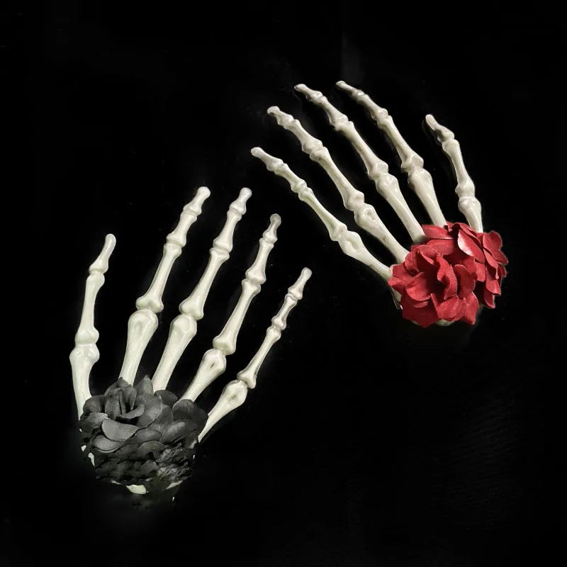 Dark Gothic Style Skeleton Hand Rose Hair Clip Headwear Hair Accessory Hairpin Hairstyle For Halloween Party Makeup Cosmetic