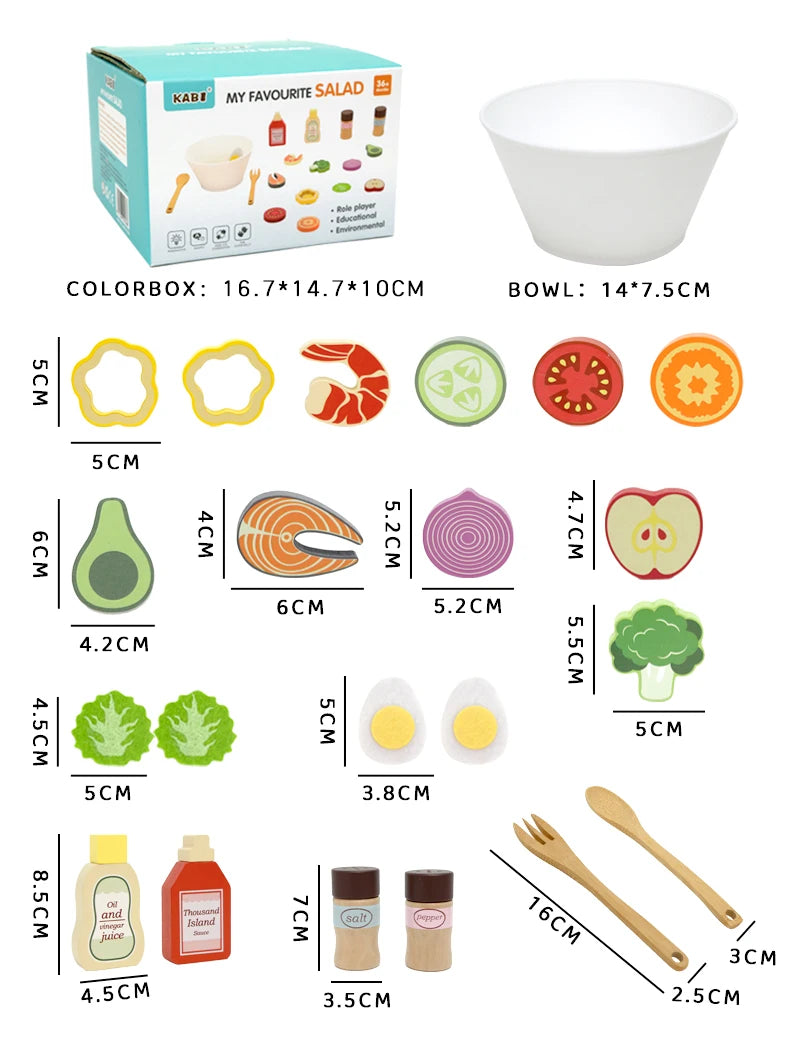 Kitchen Pretend Play Toys Wooden Simulation Food Accessories Pizza Salad Dessert Set Montessori Educational Toy for Toddler 3+