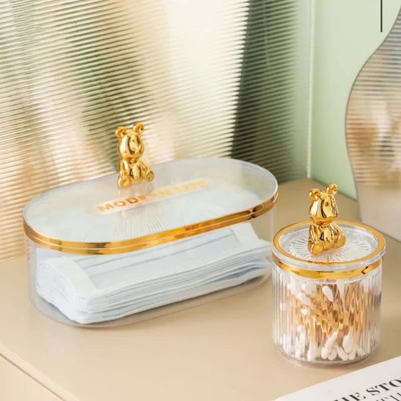 Gold Bear Acrylic Cotton Buds Storage Box
