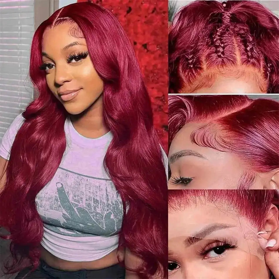 99j Burgundy High Density Body Wave 13x6 Lace Front Wigs Human Hair 30 Inch 13x4 Hd Lace Frontal Wigs For Women Choice Brazilian