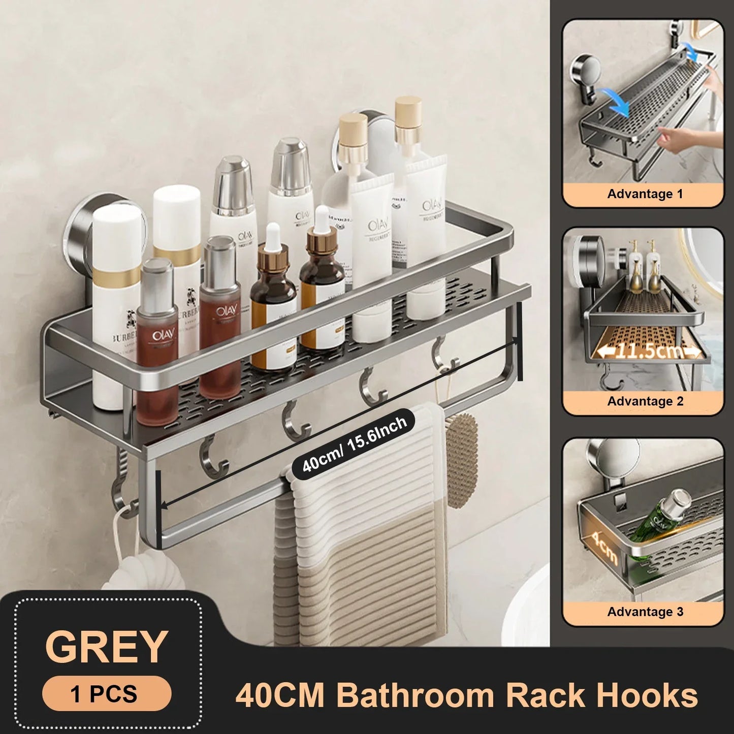 Suction Cup Bathroom Shelf No Drill Wall Mounted Shampoo Bottle Shower Rack Toilet Storage Rack Aluminum Bathroom Kitchen