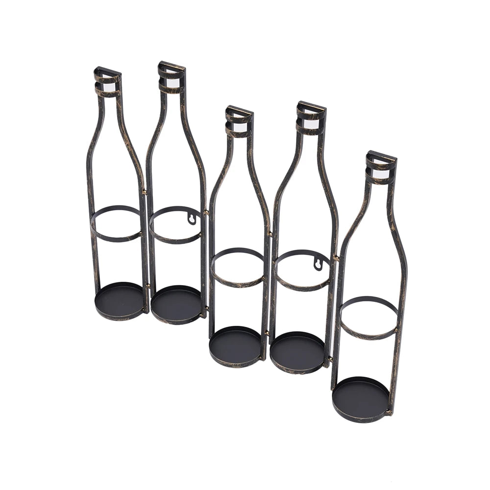 Bronze Vintage Five Bottle Wall-Mounted Wine Rack for Kitchen, Dining Room, Wine Cellar