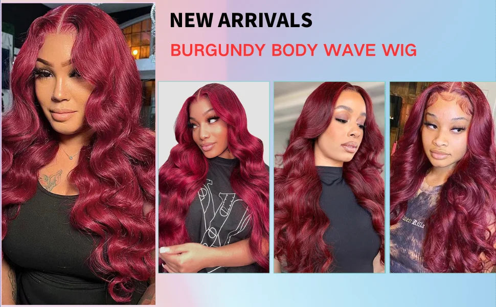 Burgundy 99J Body Wave Human Frontal Lace Hair Wig 30inches 13x4 13x6 HD Transparent Lace Brazilian Colored Remy Wigs for Women