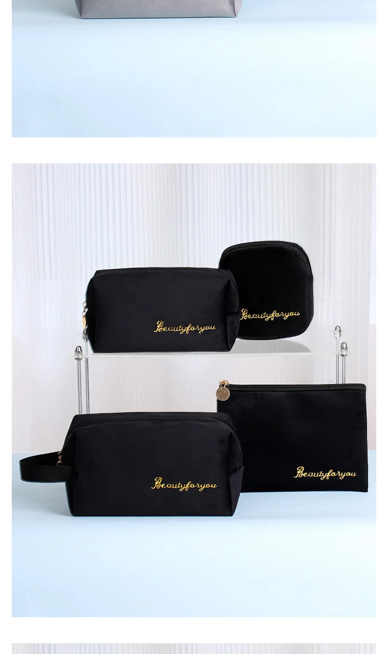 Plush Cosmetic Bag for Women – Large Zipper Makeup & Toiletry Travel Pouch, Solid Color Beauty Bag