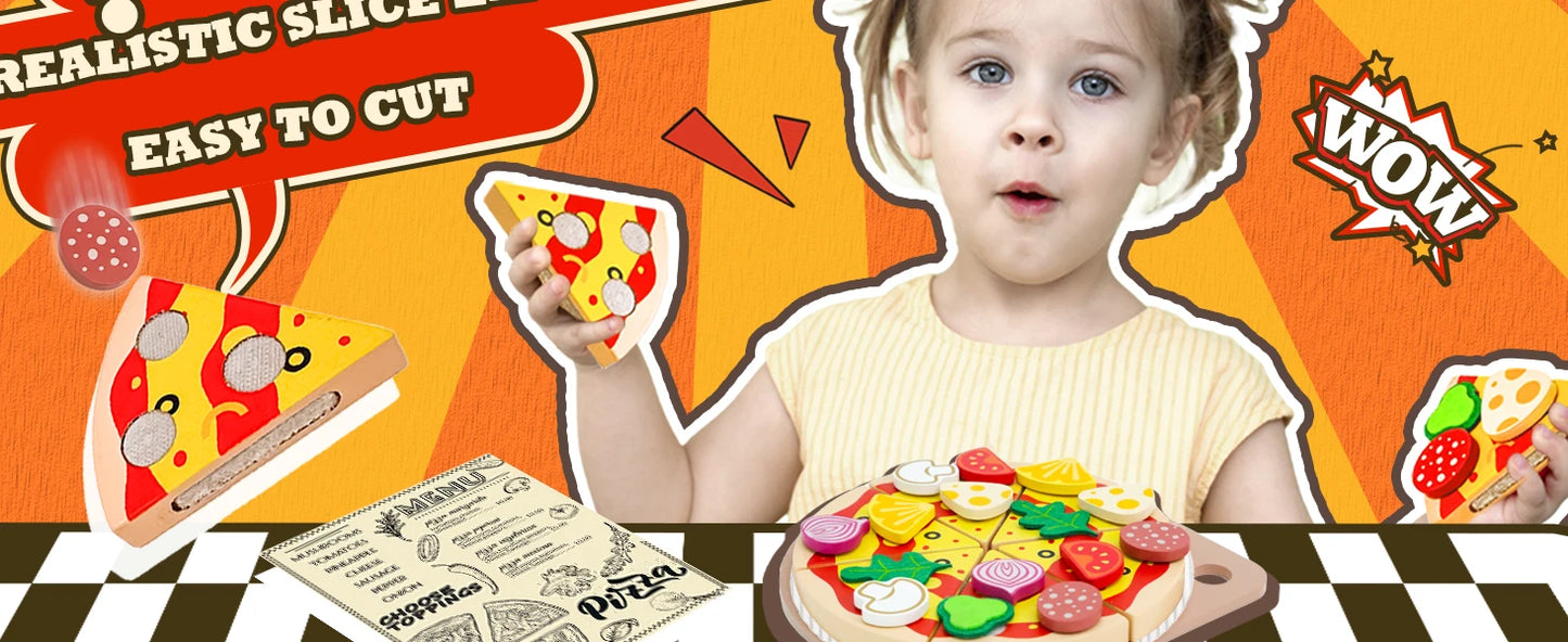 Kitchen Pretend Play Toys Wooden Simulation Food Accessories Pizza Salad Dessert Set Montessori Educational Toy for Toddler 3+