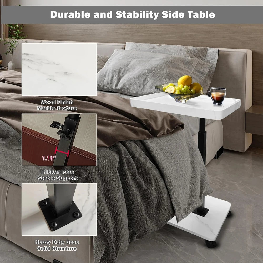 Adjustable Rolling Cart Overbed Bedside Table Laptop Desk Couch Side 360° Rotatable Sofa Tray Table Computer Desk Home Food Tray