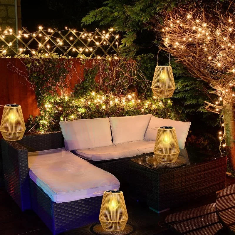 Outdoor Induction Hanging Handmade Woven Waterproof Solar Light, 0.6W Solar Tungsten Filament Lantern Yard Patio Street Light