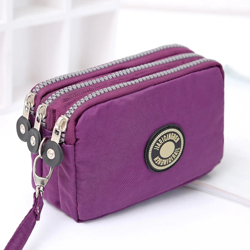 Mini Triple-Zipper Bag – Portable Women’s Wallet, Phone Pouch, Makeup Bag, Coin Purse with Large Capacity