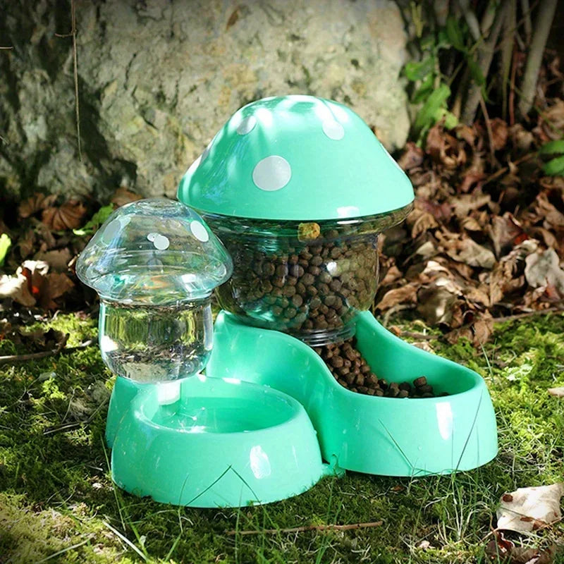 Cute Mushroom Automatic Cat Feeder & Water Dispenser – Large Capacity Food & Water Bowl