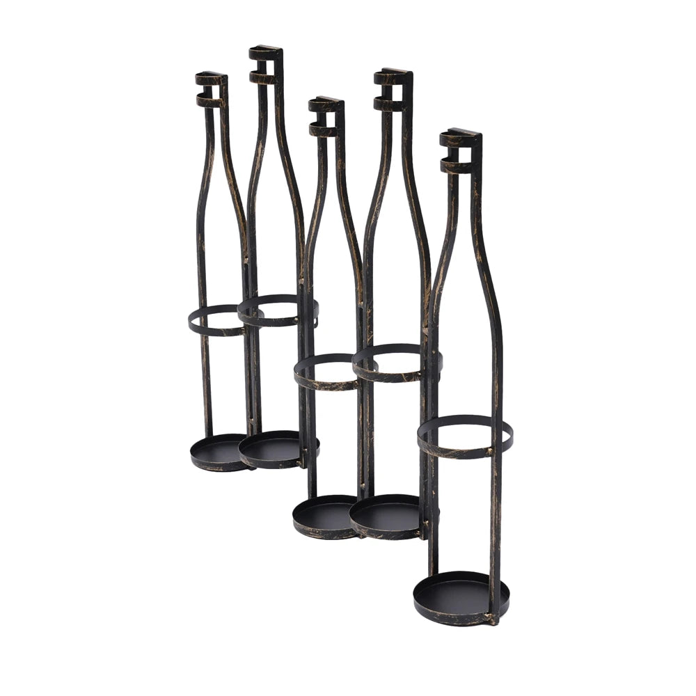 Bronze Vintage Five Bottle Wall-Mounted Wine Rack for Kitchen, Dining Room, Wine Cellar