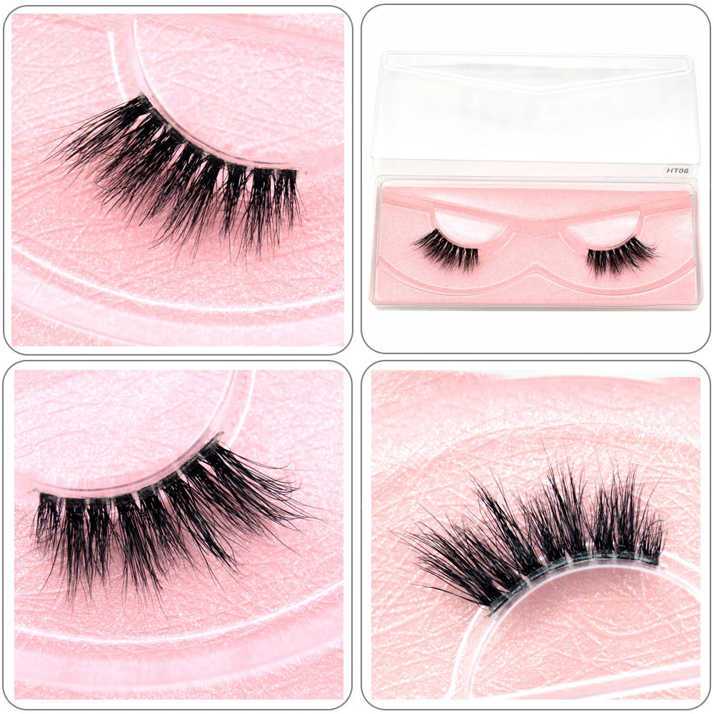 Visofree 3D Mink Half Lashes – Natural Long False Eyelashes with Clear Band, Handmade HT04