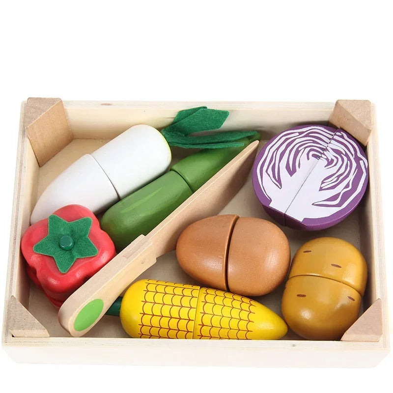 Wooden Simulation Kitchen Toy Montessori Pretend Play House Series Cut Fruit Desserts Children Cut Vegetables Educational Toys
