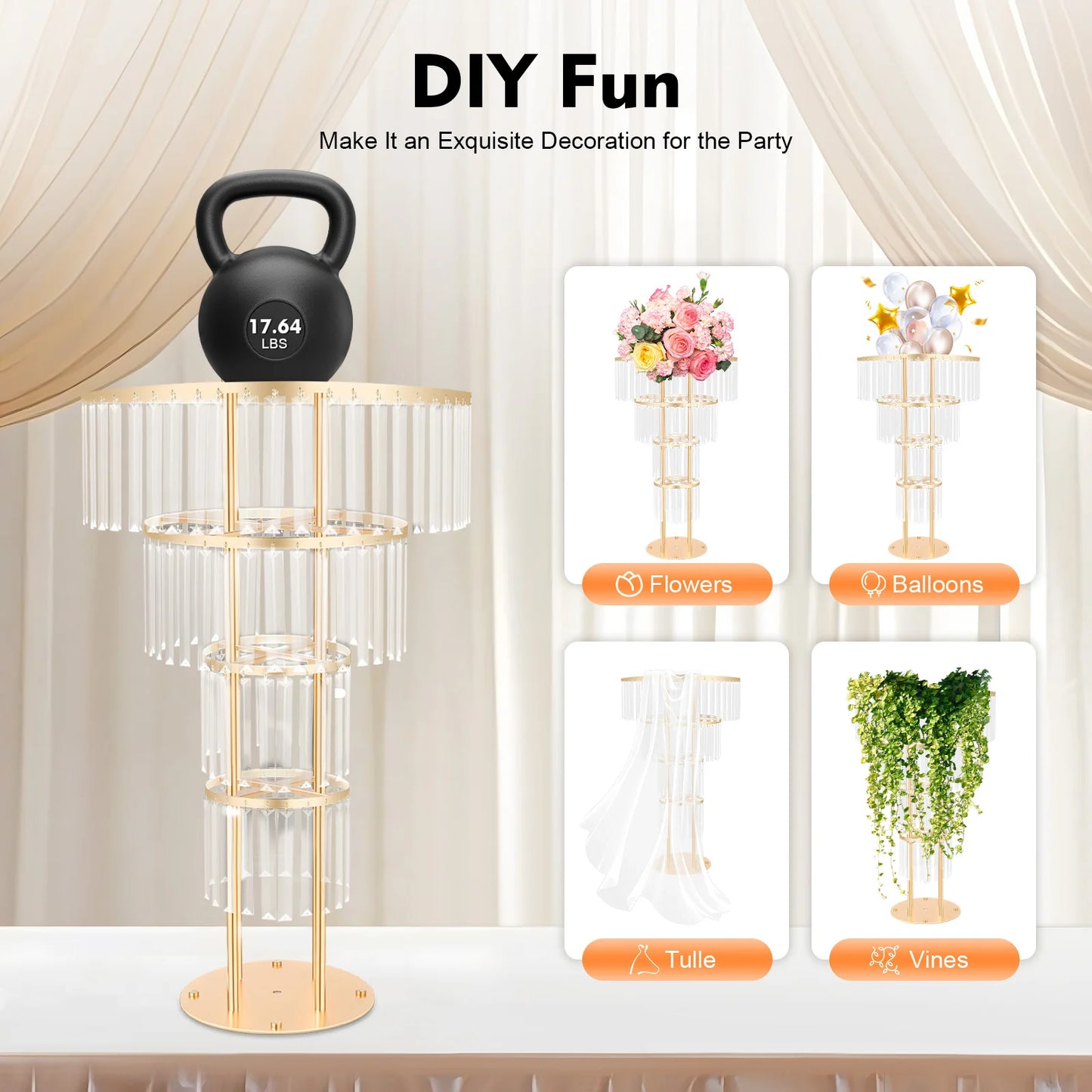 Wedding Gold Crystal Flower Stand, Round Pedestal Stand, Crystal Flower Stand