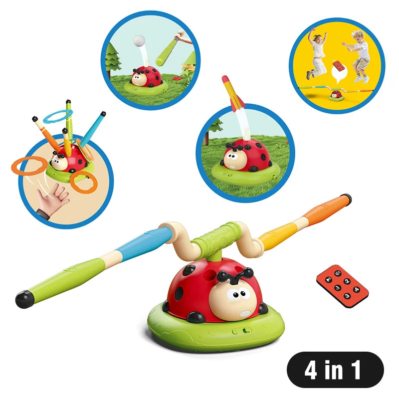 5 in 1 Ladybug Ring Toy With Musical Jump and Ring Toss Game Stomping Launch Toys Launcher Toy for Kids Children's Day Gifts