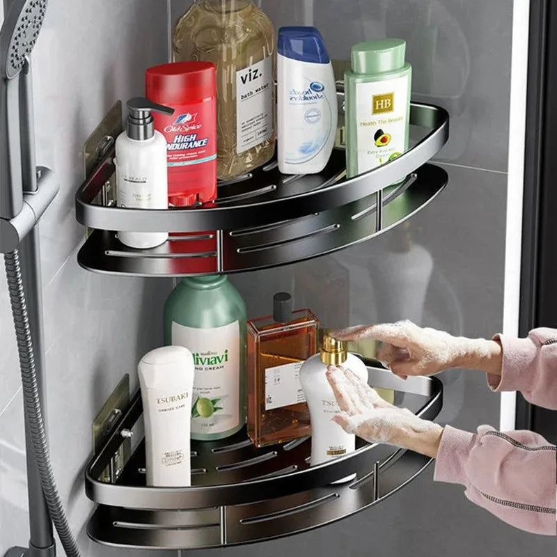 Bathroom Shelf Makeup Storage Organizer Aluminum Alloy Shampoo Rack Shower Shelf Bathroom Accessories No Drill Wall Shelf