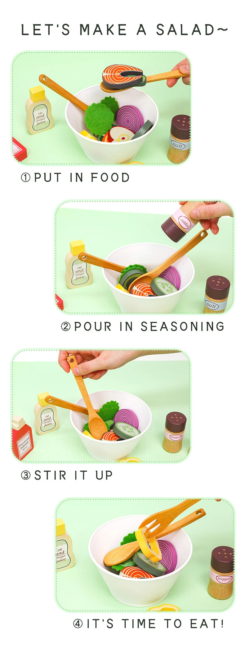 Kitchen Pretend Play Toys Wooden Simulation Food Accessories Pizza Salad Dessert Set Montessori Educational Toy for Toddler 3+