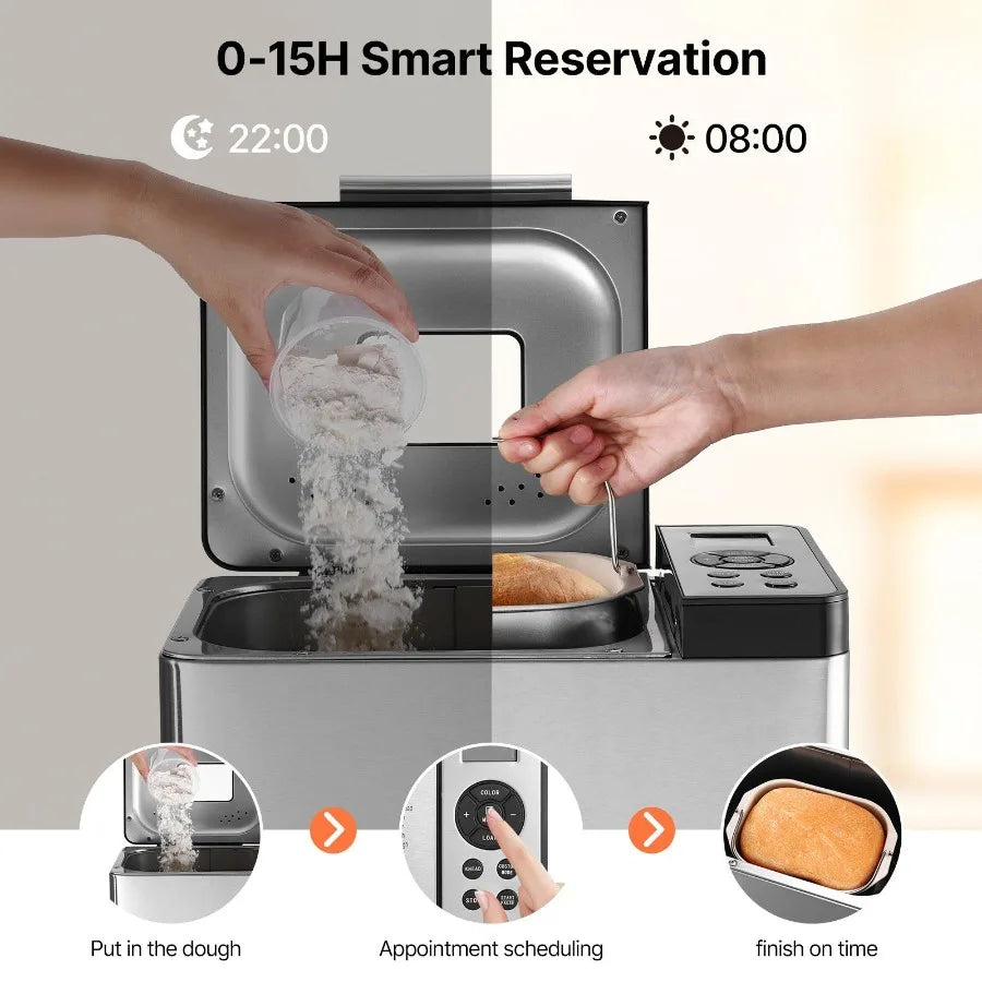 2LB 19in1 Bread Maker Automatic Compact Dough Machine Nonstick 3 Crust Colors