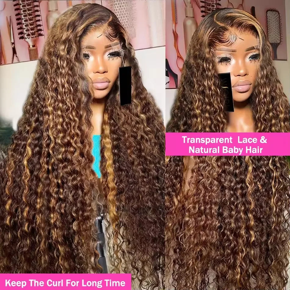 250Density Lace Front Deep Wave 30Inch Curly Highlight Wig Human Hair Honey Blonde 13x6 Hd Lace Frontal Wig Brazilian For Women