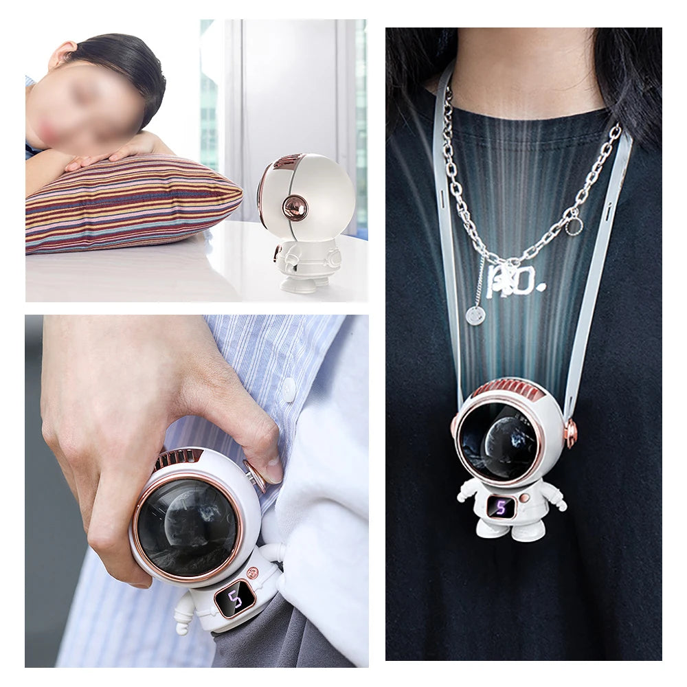 USB Rechargeable Bladeless Astronaut Handheld Mini Hanging Fan