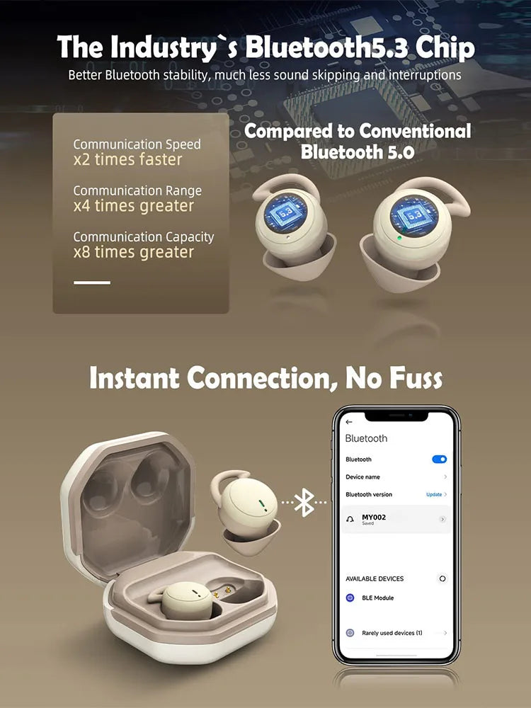 Bluetooth Earbuds for Sleeping invisible Small Wireless Earphones Mini Comfortable Noise Blocking for Side Sleeping Home Work