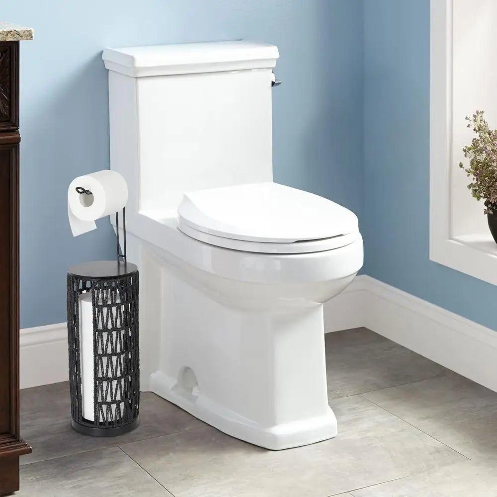Freestanding Toilet Paper Holder with Storage,3 Rolls of Tissue Holder for Bathroom,Handmade WovenToilet Roll Holder Stand