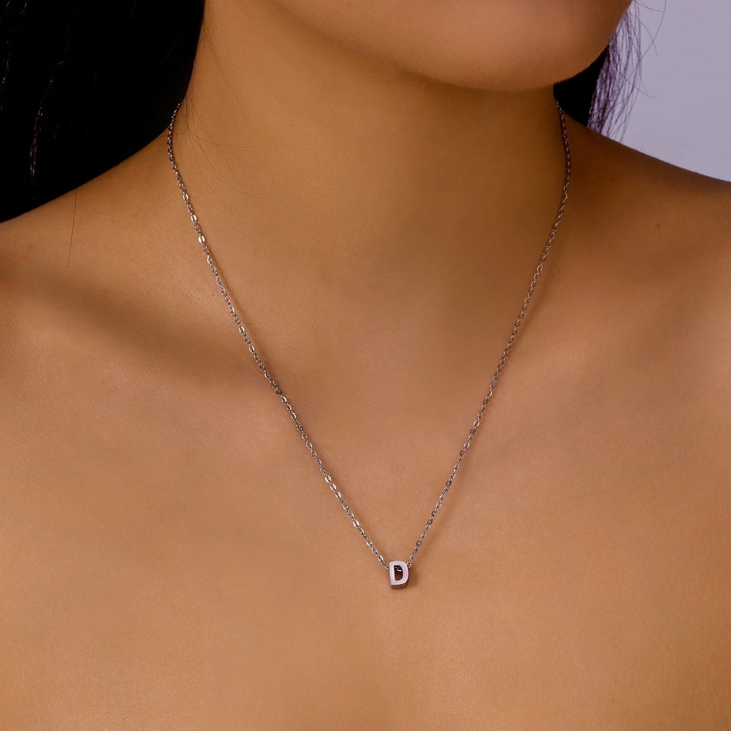 Silver Color Tiny A-Z Initial Letter Necklace for Women Stainless Steel 26 Alphabet Name Pendant Necklaces Jewelry Birthday Gift
