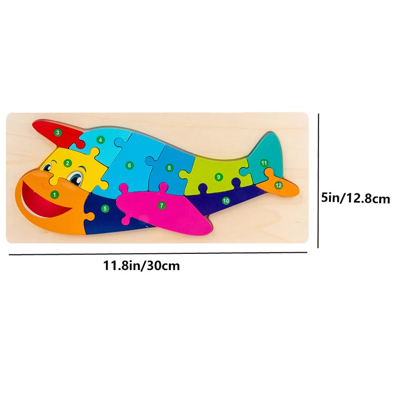 Rectangle Wooden Puzzle for Kids, Animals Vehicles Pattern Colorful Wood Numbered Puzzles For Toddlers