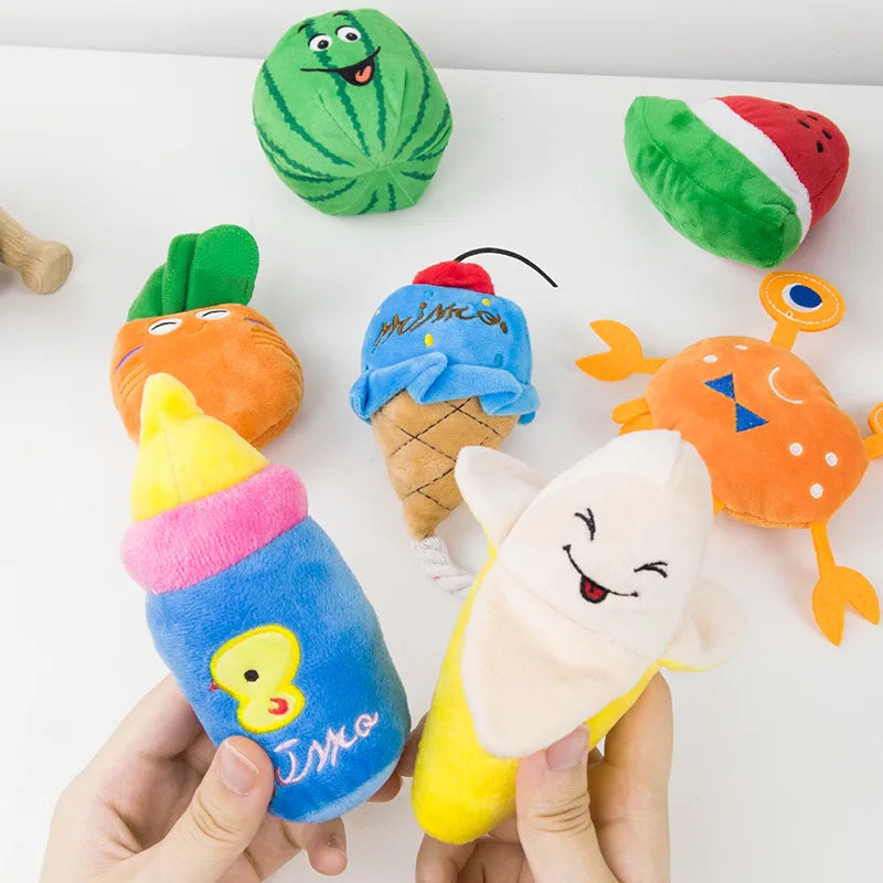 Plush Fruit-Shaped Dog Toy – Squeaky Chew Toy for Small & Medium Dogs, Teeth-Cleaning Pet Toy for Puppies and Cats