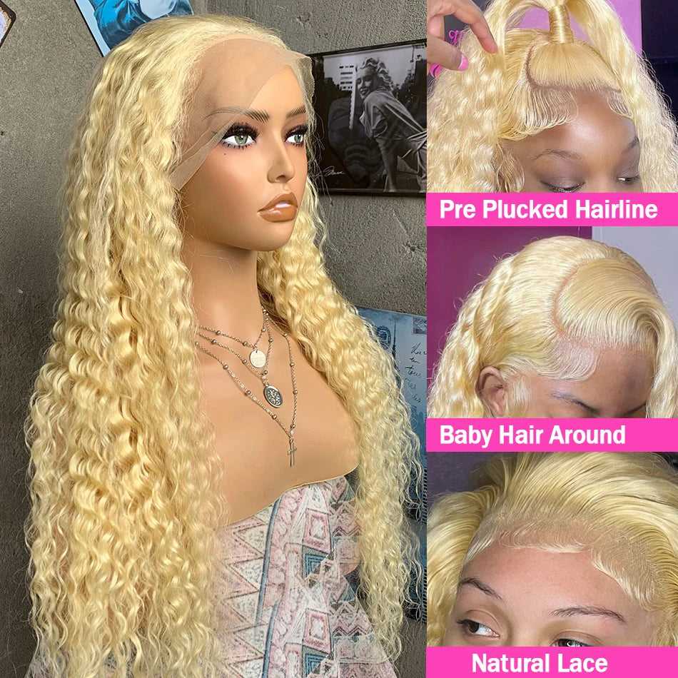 613 Colored Deep Wave 13x6 HD Lace Frontal Human Hair Wigs For Women Brazilian 30 40 Inch Honey Blonde 13x4 Curly Human Hair Wig