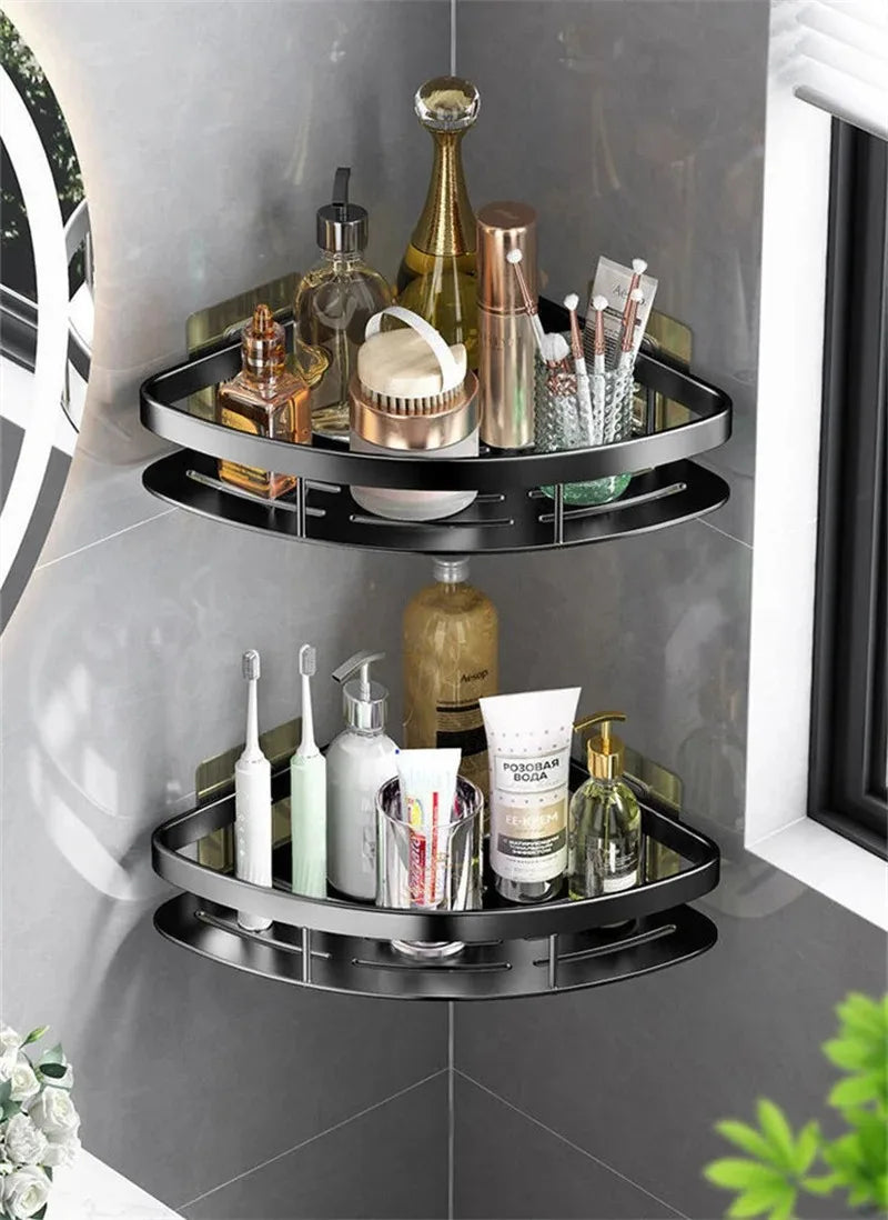 Bathroom Shelf Makeup Storage Organizer Aluminum Alloy Shampoo Rack Shower Shelf Bathroom Accessories No Drill Wall Shelf