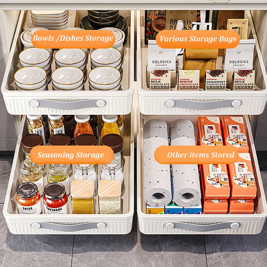 Kitchen Sliding Drawer with Slide Rail Cabinet Clothes Spice Dish Bowl Storage Rack Pull Out Cabinet Organiser Tray With Handle