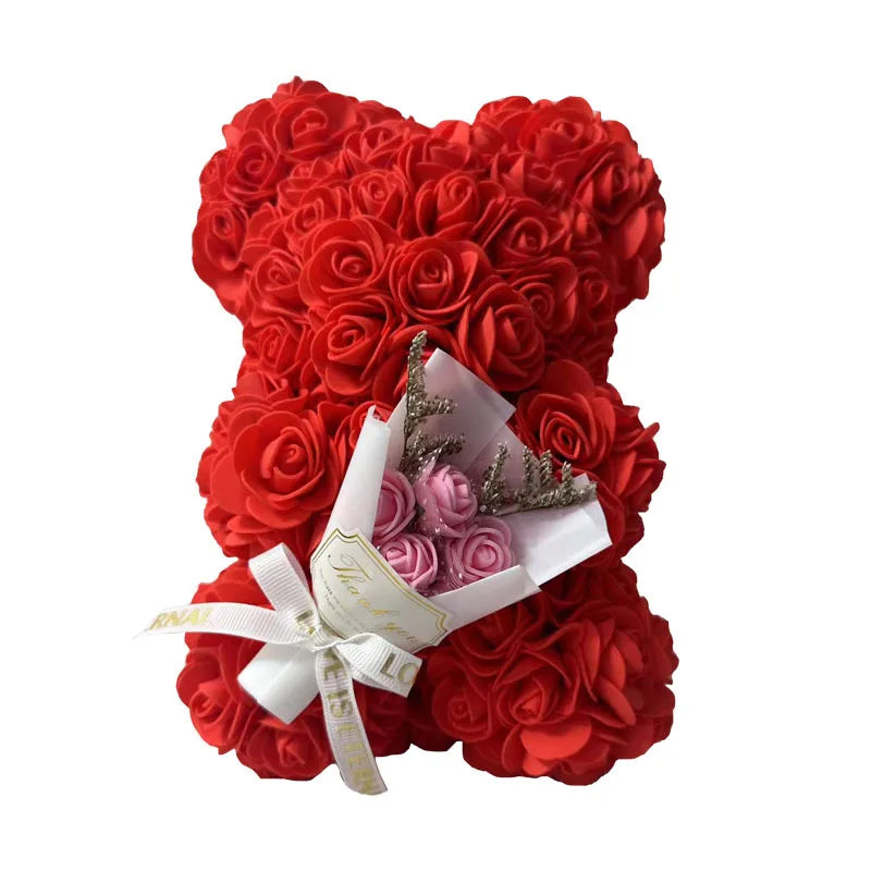 Valentines Day Gift 25cm Artificial Rose Bear With Box For Girl Friend Women Mother's Day Gift Brithday Present Wedding Party