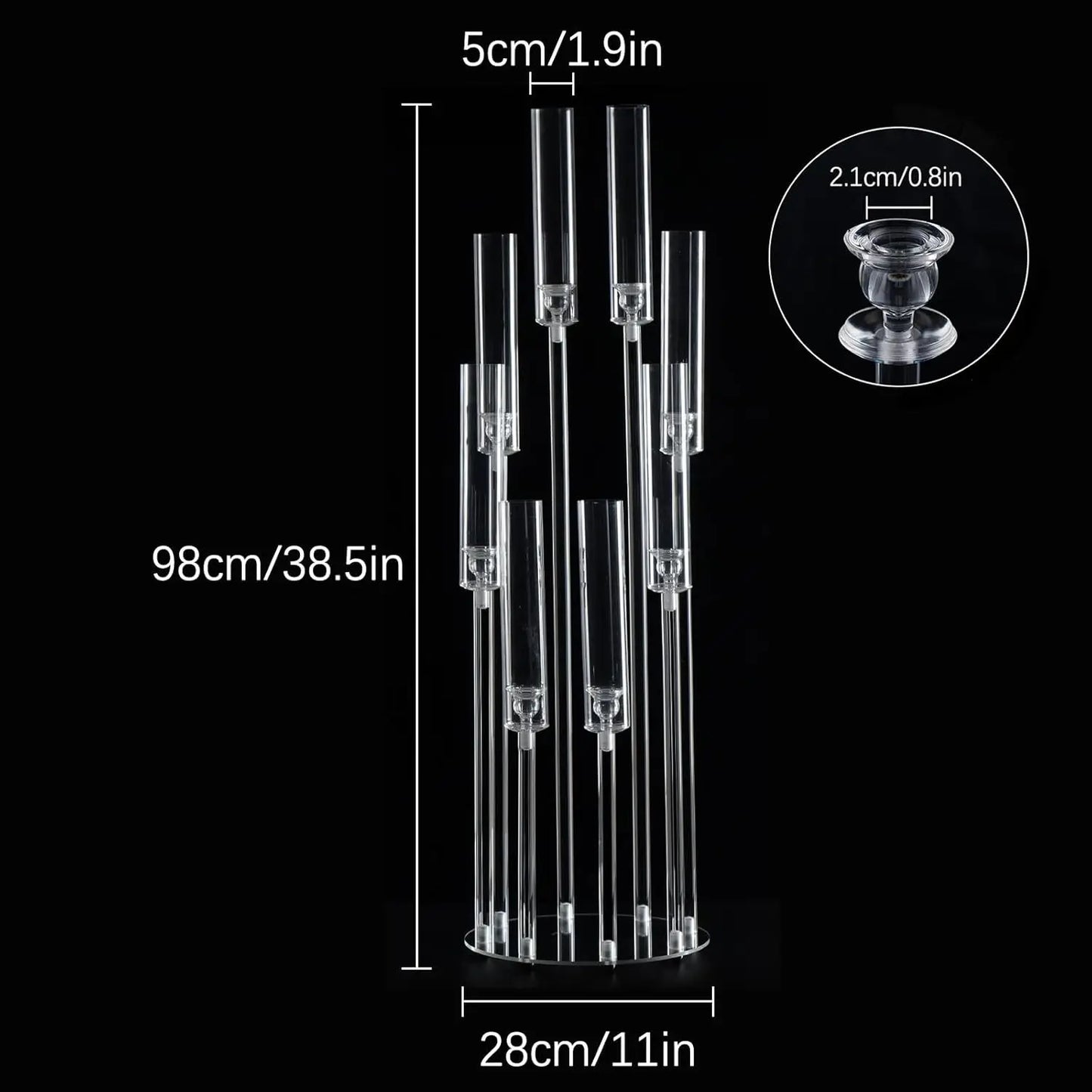20Sets Acrylic Candelabras Centerpieces for Wedding 38.5inch Clear 8 Arm Candlesticks Holder for Event Fit LED Candles