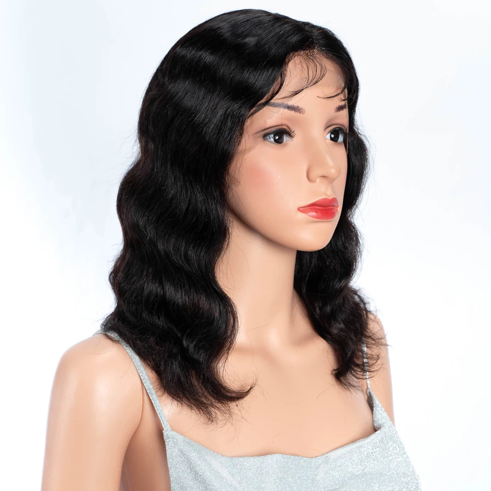 Lekker 14" Short Deep Wavy Bob 13x1 T Part Lace Front Human Hair Wigs For Women Brazilian Remy Hair Middle Part Body Wave Wigs
