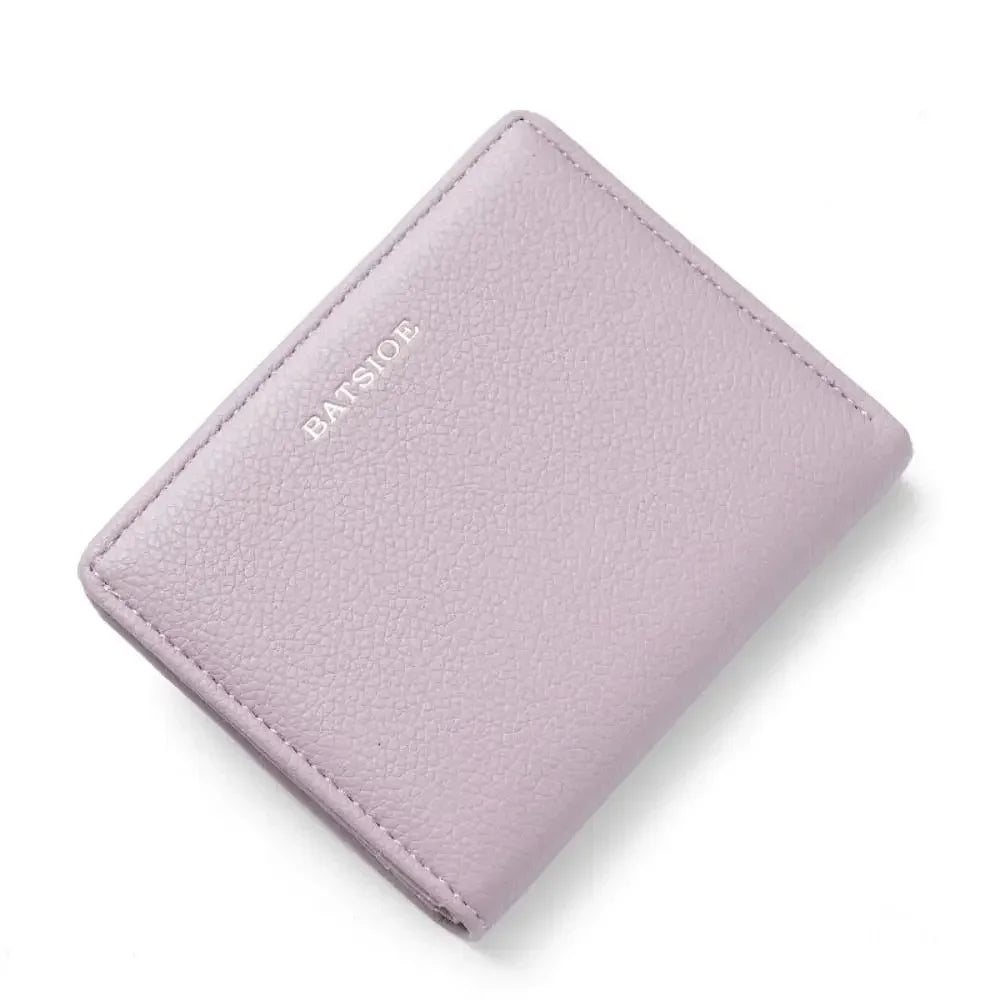 Fashion PU Leather Short Wallet Large Capacity Solid Color Card Holder Thin Women's Handbag Student Men Small Purse Mini Clutch