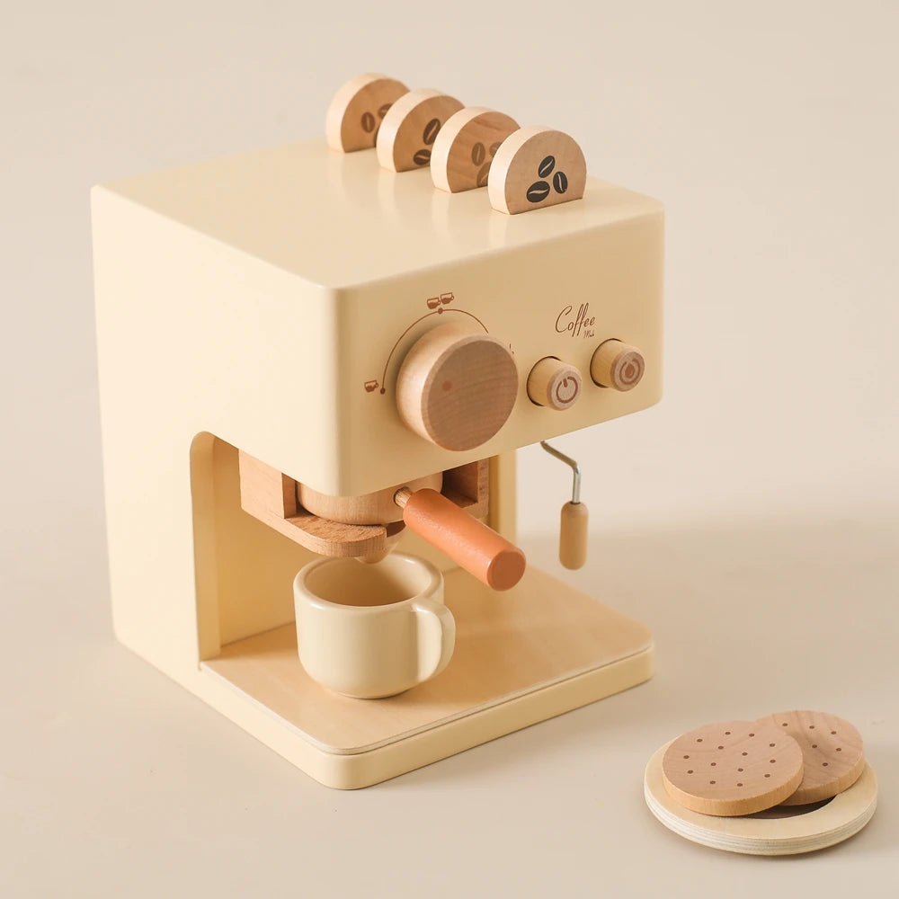 Children's Coffee Machine Kitchen Toys Wooden Montessori Toy Set Kids Cosplay Play House Early Education Educational Toys Gifts