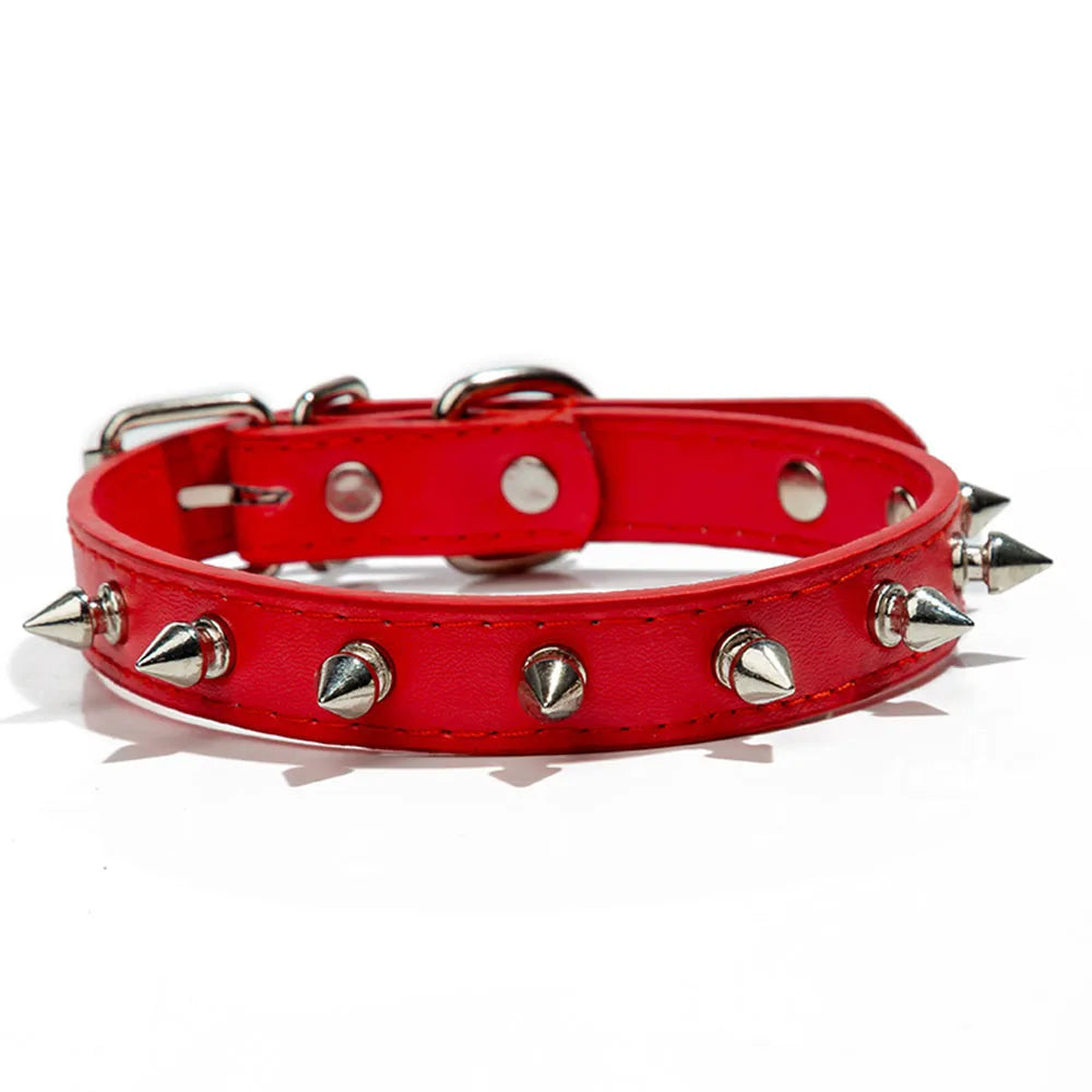 Anti-Bite Spiked Dog Collar – PU Leather Studded Collar for Small Dogs, Bulldogs, Pugs, and Puppies