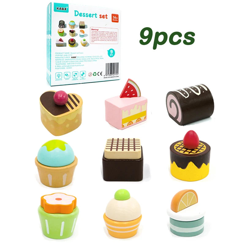 Kitchen Pretend Play Toys Wooden Simulation Food Accessories Pizza Salad Dessert Set Montessori Educational Toy for Toddler 3+