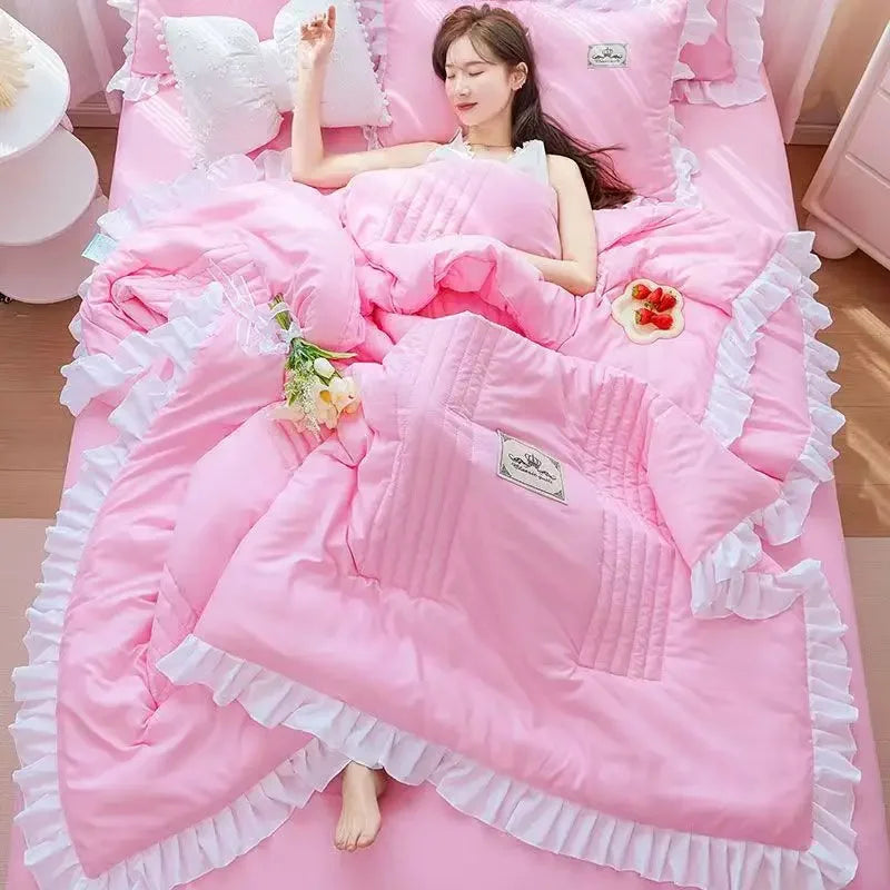 Korean Princess Floral Embroidery Summer Bedding Set