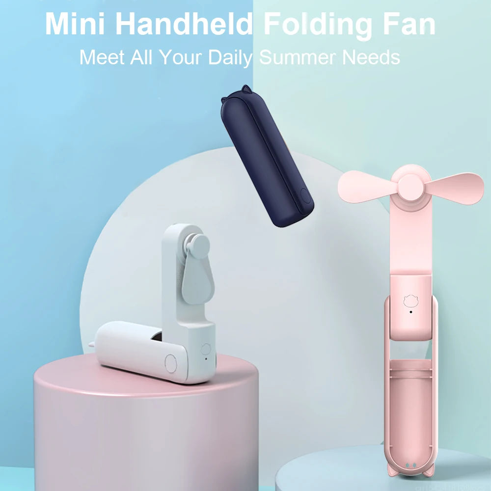 Portable Fan Mini Handheld Fan 2000mAh USB Rechargeable with Handy Power Bank Small Hand Held Foldable Pocket Fan for Travel