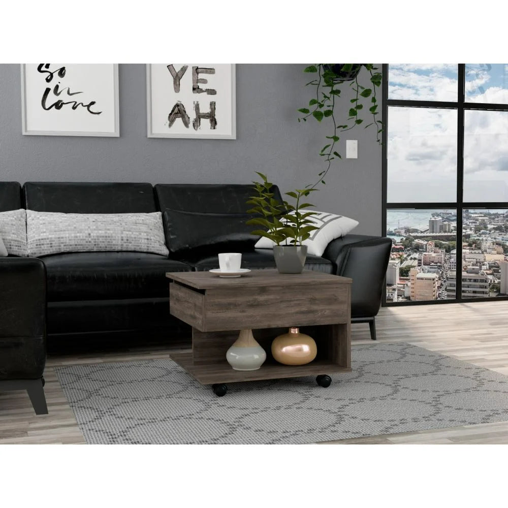 Luanda Lift Top Coffee Table, Casters, One Shelf Dark Brown