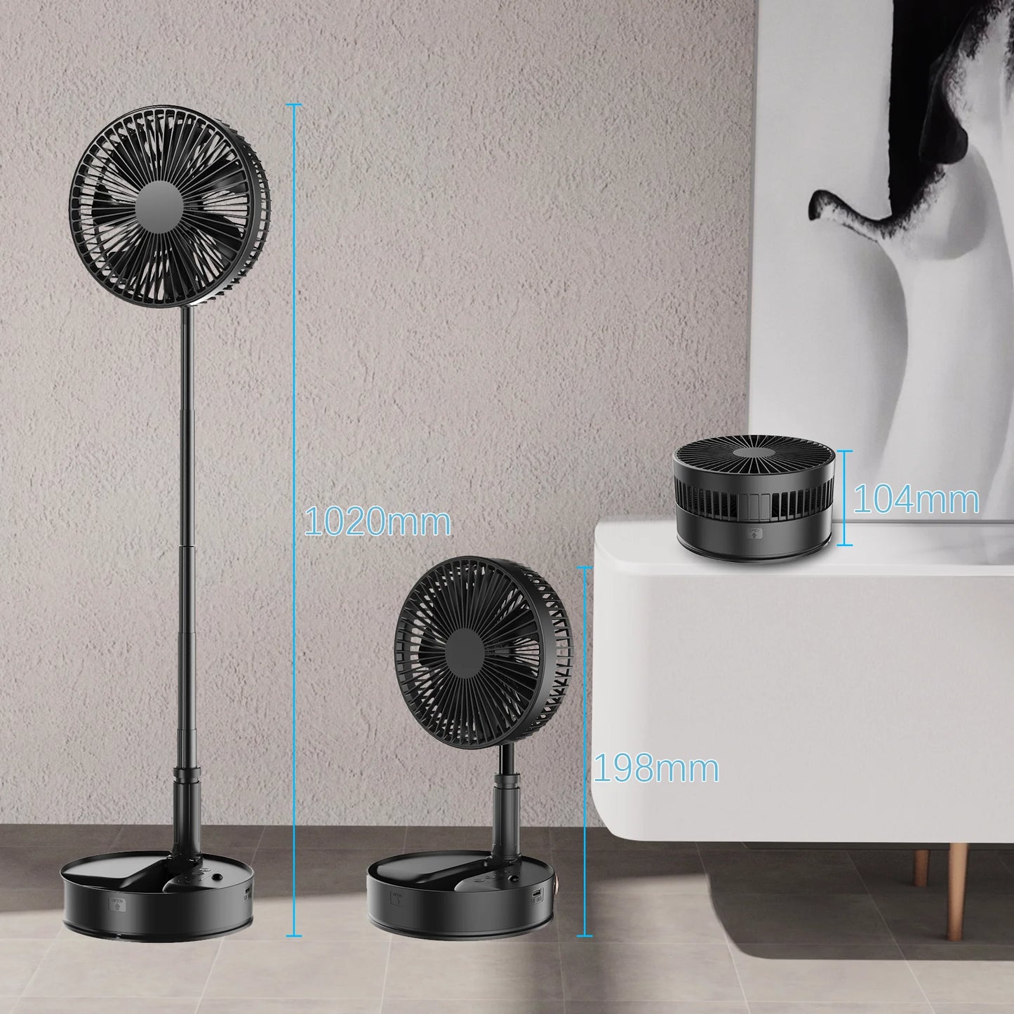 Remote Control Hand Strap &USB Charging Port Battery Operated Portable Standing Fan, 4 Speed, Timer for Camping Travel Outdoor,