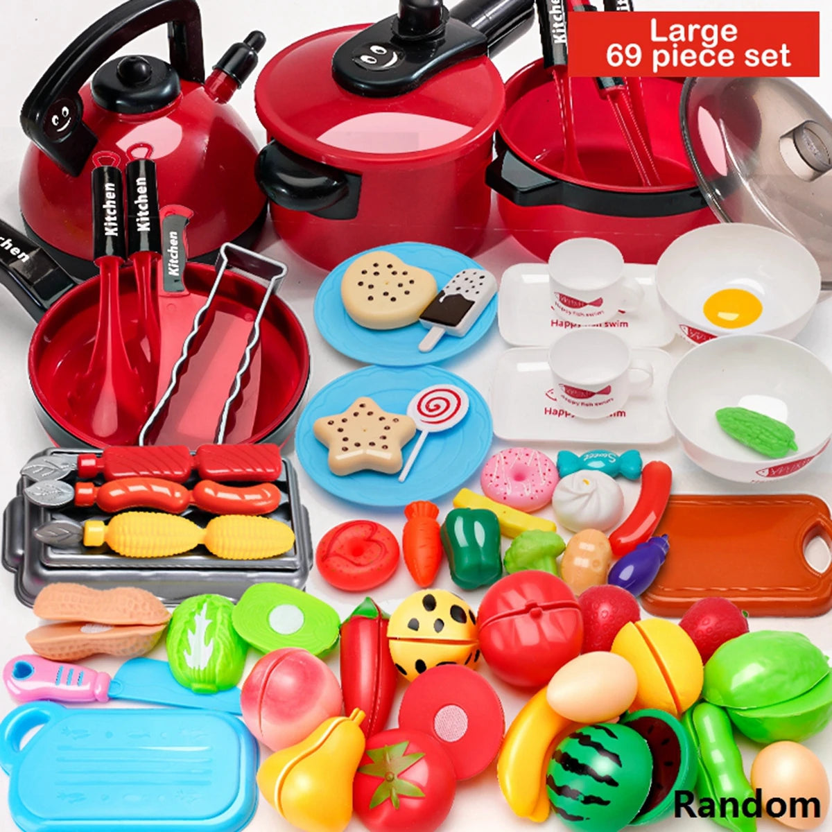 Children's simulation high-detail red cooking kitchen utensils, home school use chef pretend play set suitable for 3 4 5 6 years