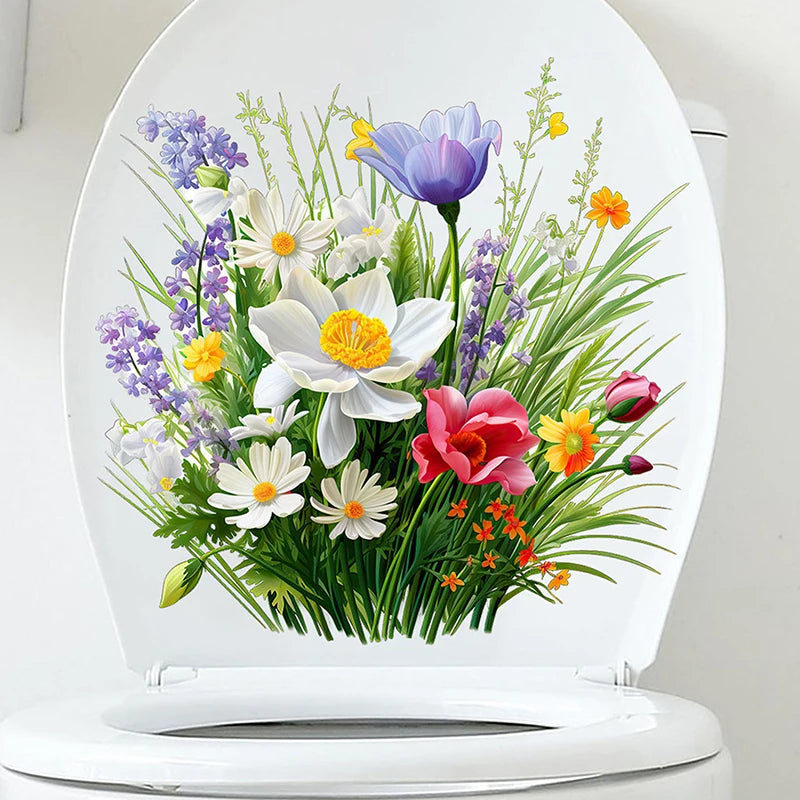 Butterfly Flower Waterproof Toilet Sticker Bathroom Toilet Seat Beautification Decorative Sticker Self-adhesive Decals